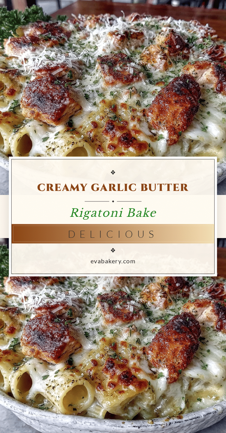 creamy garlic butter chicken rigatoni bake recipe