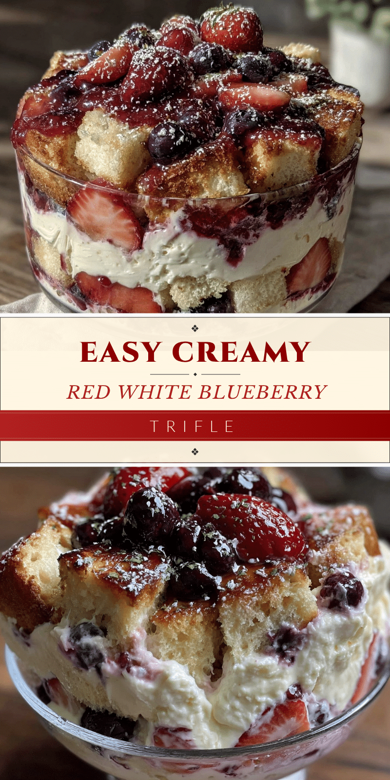 easy creamy red white blueberry trifle recipe