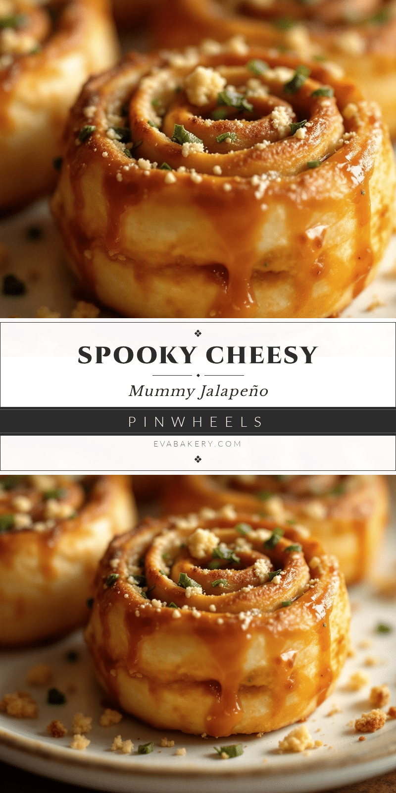 Spooky Cheesy Mummy Jalapeño Pinwheels recipe